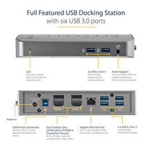Load image into Gallery viewer, StarTech Hybrid USB-A & USB-C Dual 4K Dock, DP, HDMI, 6-Port USB 5Gbps, GbE, BlackGray_5933