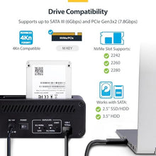 Load image into Gallery viewer, StarTech M.2 NVMe to 2.5/3.5in SATA Duplicator Dock, 27GB/min, USB 10Gbps, Black_4262