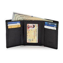 Load image into Gallery viewer, Stealth Mode Leather Trifold Wallet for Men, Airtag Holder & RFID Blocking, CarbonFiber_7808