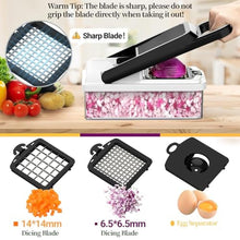 Load image into Gallery viewer, StoreHappily 12-in-1 Vegetable Chopper, 7 Blades Veggie Chopper with Container and Lid, Dicer, Slicer, Multifunctional Kitchen Gadgets, Vegetable Cutter with Handle, Onion Cutter(Black/White)_7293