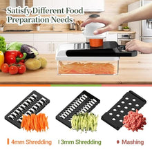 Load image into Gallery viewer, StoreHappily 12-in-1 Vegetable Chopper, 7 Blades Veggie Chopper with Container and Lid, Dicer, Slicer, Multifunctional Kitchen Gadgets, Vegetable Cutter with Handle, Onion Cutter(Black/White)_7295