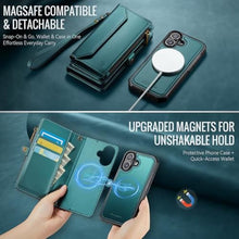 Load image into Gallery viewer, Strapurs for iPhone 17 Detachable Wallet Case Compatible with Magsafe for Women, RFID Blocking 9-Card Holder Zipper Wrist Strap Lanyard PU Leather Magnetic Phone Case for iPhone 17 6.3", Blue Green, DetachablewithMagsafeBlueGreen_3473