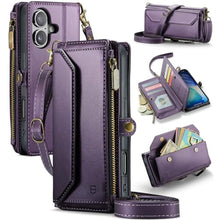 Load image into Gallery viewer, Strapurs Wallet Case Compatible with iPhone 17 6.3" RFID Blocking 9-Card Holder Soft PU Leather Magnetic Snap Shoulder Strap Zipper Pocket Phone Case Fit for iPhone 17 for Women - Purple_1