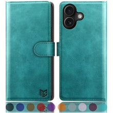 Load image into Gallery viewer, SUANPOT Compatible with iPhone 17 6.3" Wallet case with RFID Blocking Credit Card Holder,Flip Book PU Leather Protective Cover Women Men for Apple 17 Phone case Blue Green_1