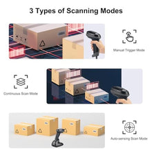 Load image into Gallery viewer, Sumicor Wireless Barcode Scanner, Bluetooth 2.4G 3-in-1 1D 2D QR Scanner with Wireless Receiver Stand, Handheld Barcode Reader for Inventory, Store, Library, Black_1271