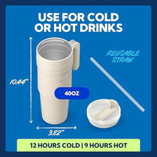 Load image into Gallery viewer, SUN NINJA 40oz Leakproof Insulated Tumbler with Lid and Straw, Stainless Steel with Handle, BPA-FREE Lid and Straw, Food Grade Travel and Outdoor 40 oz Coffee Jug for Hot & Cold Drinks, Cream_5531