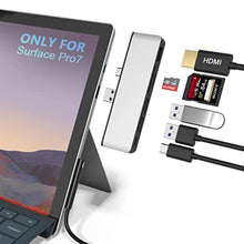 Load image into Gallery viewer, Surface Pro 7 USB C Hub, 6-in-2 Aluminum Surface Pro 2019 Dock with 4K HDMI Adapter+ USB C Audio & Data Transfer Port +2 USB 3.0+SD/TF Card Reader, Converter Combo Adaptor for Surface Pro 7, Silver_1