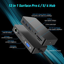 Load image into Gallery viewer, Surface Pro Dock for Surface Pro 4/Pro 5/Pro 6 USB Hub Docking Station with Gigabit Ethernet, 4K HDMI VGA DP Display, 3xUSB 3.0, Audio Out, USB C, SD/TF Card Slot Combo Dock Only for Surface Pro 4/5/6_2972