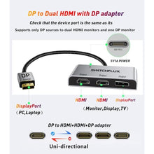 Load image into Gallery viewer, SWITCHFLUX DisplayPort to Dual HDMI with DP Adapter |4K@60Hz| Extended Display 1 in 3 Out MST Hub for Multiple Monitors Compatible with PC,NVIDIA/AMD Graphics Card, silver_4865