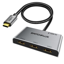 Load image into Gallery viewer, SWITCHFLUX USB C to 3 HDMI Adapter |4K60Hz HDMI Splitter Extended Display 1 in 3 Out MST Hub with 100W PD for Multiple Monitors Converter Compatible with Laptop,PC,USB-C Graphics Card, usbctohdmiadapter_1