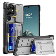 Load image into Gallery viewer, symboly for Samsung Galaxy S24 Ultra Case with Card Holder & Slide Camera Cover & Kickstand, Military Grade Shockproof Silicone TPU Bumper & Hard Back Wallet Case for Samsung S24 Ultra Case, Gray_1