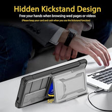 Load image into Gallery viewer, symboly for Samsung Galaxy S24 Ultra Case with Card Holder & Slide Camera Cover & Kickstand, Military Grade Shockproof Silicone TPU Bumper & Hard Back Wallet Case for Samsung S24 Ultra Case, Gray_678
