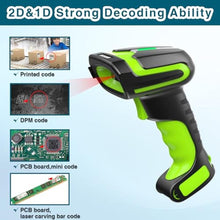 Load image into Gallery viewer, Symcode Wireless Charging Barcode Scanner, 1D/2D/DPM Symbologies, Global Shutter Scan Sensor, Long-Distance 433MHz Wireless & Bluetooth, Industrial Shock and Dust-Proof Barcode Reader, Green_37
