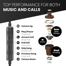 Load image into Gallery viewer, Symphonized Premium Wooden Lightning Headphones for iPhone 14, 13, or lower - Wired Earbuds Lightning Cord with Microphone & Volume Control, iPhone Earphones Wired with Mic Apple MFI Certified (Black)_6858