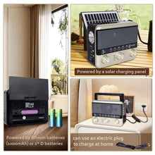 Load image into Gallery viewer, T.TAOMI Retro Portable Radio AM FM SW Shortwave Radio with Bluetooth Speaker, AC,Solar,SUB Charging, TF Card,USB Playing Flashlight, yellow_2