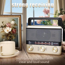 Load image into Gallery viewer, T.TAOMI Retro Portable Radio AM FM SW Shortwave Radio with Bluetooth Speaker, AC,Solar,SUB Charging, TF Card,USB Playing Flashlight, yellow_5