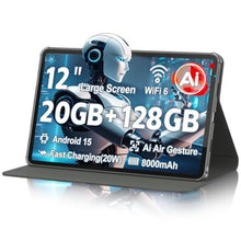 Load image into Gallery viewer, Tablet, Android 15 Tablet, 20GB RAM 128GB ROM 2TB Expansion, A733 8-Core Processor, 12 inch Large Touch Screen 2K Display, 5MP+13MP Camera, WiFi6, 8000mAh Battery, Support 20W Fast Charge, Metal Grey_1