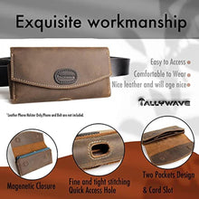 Load image into Gallery viewer, Tallywave Leather Phone Holster with Belt Clip for Galaxy S23,iPhone 14,14 Pro,Double Pockets Leather Belt Bag for Smartphone with Case,Cash and Cards,Flip Cellphone Pouch,L,Darkbrown_7774