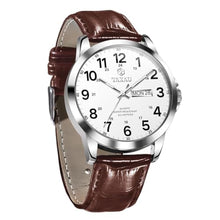 Load image into Gallery viewer, Taxau Brown Watch for Men Luxury Silver Watch Mens Leather Strap Wrist Watches for Men Waterproof Analog Quartz Business Casual Dress Men's Watches Classic Big Face with Day and Date, whiteFaceBrownBandGBrownWhite_1