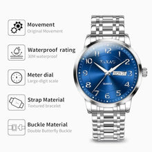 Load image into Gallery viewer, Taxau Watch for Men Silver Watch for Men Luxury Stainless Steel Wrist Watches Waterproof Analog Quartz Business Classic Casual Dress Men's Watches Large Blue Face with Day and Date, BlueFaceSilverBandG_3647