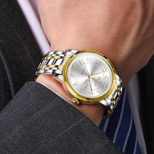 Load image into Gallery viewer, Taxau White Watch Gold Silver Watches for Mens with Day Date Quartz Analog Big Face Classic Water Resistant Luminous Dress Men's Wrist Watches, GoldSilverStrapWhiteFaceGG_2573