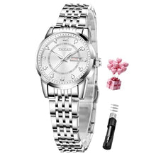 Load image into Gallery viewer, Taxua Watches for Women Silver Waterproof Ladies Watch with Day Date Womens Watches for Small Wrist Stainless Steel Analog Luxury Diamond Female Watch Reloj Mujer, SilverKMNL_1