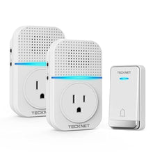 Load image into Gallery viewer, TECKNET Wireless Doorbell, Self-Powered Doorbell, 0-110db Plug-through Wireless Doorbell Ringer for Homes Classroom, IP66 Waterproof 1300ft Door Chime with Extra Socket, 60 Chimes, LED Light (White)_1