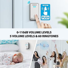 Load image into Gallery viewer, TECKNET Wireless Doorbell, Self-Powered Doorbell, 0-110db Plug-through Wireless Doorbell Ringer for Homes Classroom, IP66 Waterproof 1300ft Door Chime with Extra Socket, 60 Chimes, LED Light (White)_8447