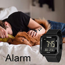 Load image into Gallery viewer, TEKMAGIC 100m Waterproof Luminous Scuba Diving Watch with Stainless Steel Watch Strap, Support Stopwatch, Alarm Clock and Backlight Functions, Dual Time Display, 12/24 Hour Format, Black_1722
