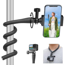 Load image into Gallery viewer, TELESIN Flexible Mount Clamp Camera Tripod Stand Stick Pole for GoPro Insta360 X5 iPhone, Neck Holder Bike Motorcycle Tube Bar Attach Accessories for GoPro Max Hero 13 12 11 10 9 Insta360 DJI Action 5, PolewithPhoneClipMountGoProAdapter_1