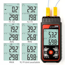 Load image into Gallery viewer, Thermocouple Thermometer Digital K/J Type Temperature Thermometer w/ 4 K-Type Thermocouples, Dual-Channel HVAC Temperature Meter -328~2501 Measuring Range with Backlit LCD, Alarm & ADJ Compensation_23