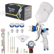 Load image into Gallery viewer, Throohills Professional HVLP Spray Gun, 1.3/1.5/1.8mm Nozzle HVLP High Atomization Flow Adjustable Pneumatic Gravity Spray Gun with 600cc Cup & Gauge for Paint Touch-Up(Blue), Xsetblue_1