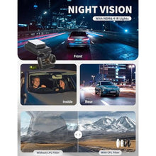 Load image into Gallery viewer, TIESFONG 3 Channel 360 Dash Cam 24 Hours Parking Mode, 4K/ 2K+1080P+1080P Dash Camera Front and Rear Inside with Wide Angle for Cars, IR Night Vision, GPS, WiFi, Included 128G SD Card(A7WB), Black_577