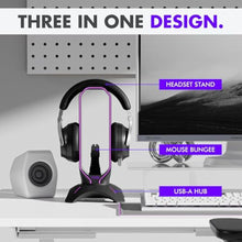 Load image into Gallery viewer, Tilted Nation Gaming Headset Stand | RGB Headphone Stand for Desk with Mouse Bungee and USB Hub (Cool and Clean Setup) Gaming Headset Holder - Perfect Gamer Gift Accessory, Black_6802