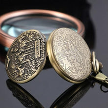 Load image into Gallery viewer, Tiong Pocket Watch Engraved Cowboy Arabic Numerals Quartz with Chain Gifts, bronze_7833