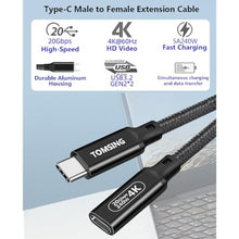 Load image into Gallery viewer, TOMSING USB C Extension CablePD240W Fast Charging,20Gbps 4K9.8FT Black, BlackBraided_1860