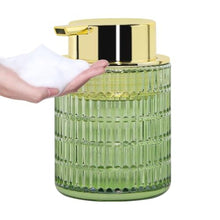 Load image into Gallery viewer, Tonxus Foam Soap Dispenser, Green Glass Foaming Soap Dispenser, 10 Oz Refillable Hand Soap Dispenser Liquid Lotion Pump Container Ribbed Bottle for Bathroom Countertop Decor_1