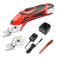 Load image into Gallery viewer, TOOLSPACE Cordless Electric Scissors With Two Blades, Cardboard Cutter for Cutting Fabric, 4V Lithium-Ion Rechargeable Battery, Easy Carry and Fast Charging, RedBlack_1