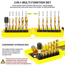 Load image into Gallery viewer, TOPEC Tap Bit Set, 3-in-1 HSS Titanium Coated Combination Drill and Tap Set for Drilling, Tapping and Countersinking, SAE/Metric Threading Drill bit Kit with Quick-Change Adapter, 13-Piece_4019