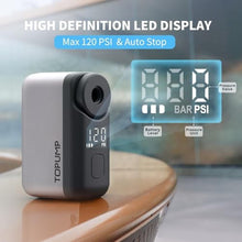Load image into Gallery viewer, TOPUMP Tiny Pump Mini Bike Tire Pump with Gauge, 120PSI Portable Electric Bicycle Air Pump, Auto Stop, Type-C Rechargeable Battery with Presta and Schrader Valve_691