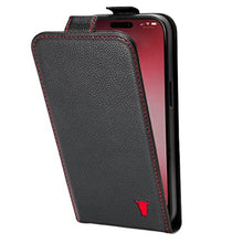 Load image into Gallery viewer, TORRO Leather Flip Case Compatible with iPhone 14 Pro Max Genuine Leather MagSafe Compatible Case with Card Holder (Black), BlackwithRedDetail_1