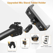 Load image into Gallery viewer, Treadmill Tablet Holder Mount, Phone Holder iPad Holder Exercise Bike Handlebar Mount for Spin Bike, Peloton, Treadmill, Microphone Stand, Fit for iPad Pro 12.9 Air Mini, Galaxy Tabs, iPhone(4.7-13), Black_3337