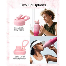 Load image into Gallery viewer, Trebo 40 oz Water Bottle Insulated with Handle, Leakproof Keep 24hrs Cold &Hot,Stainless Steel Travel Tumbler that Fits in Car Cup Holder with Straw Lids,Pink Reusable Water Bottles for women_132