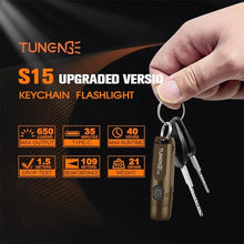 Load image into Gallery viewer, TUNENGE S15 Keychain Flashlight- Super Bright 650 High Lumens,UCB C Rechargeable EDC Pocket Flashlight,Mini Flashlight-Light with Magnetic Suitable for Hiking, Emergency (Brown)_6164