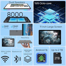 Load image into Gallery viewer, TUOHAITIME 2026 Upgraded Android 16 Tablet, 11 inch Android Tablets, Blue_486