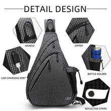 Load image into Gallery viewer, TurnWay Water-Proof Sling bag/Crossbody Backpack/Shoulder Bag with USB Charging Port for Travel, Hiking, Cycling, Camping (Grey Grid), GreyGrid_637