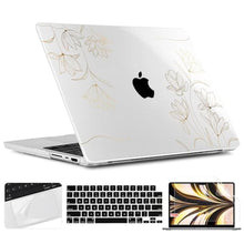 Load image into Gallery viewer, TWOLSKOO Compatible with MacBook Pro 14 inch Case M5 2026 2025-2021 Release M4 M3 M2 M1 Pro/Max Chip, Plastic Hard Shell & Keyboard Cover & Screen Protector & Trackpad Film, Golden Floral, GoldenFloral_1
