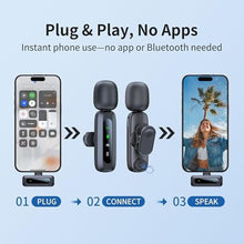 Load image into Gallery viewer, Uewpv Wireless Mini Microphone for iPhone 15/16/17, iPad, Android, Wireless Lavalier Microphone with Noise Reduction, Portable USB C Lapel Mic for Video Recording, Vlog, Tiktok, YouTube, Black_2840