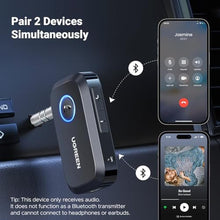 Load image into Gallery viewer, UGREEN Bluetooth 5.4 Car Adapter, Hands-Free Call & Noise Cancelling AUX to Bluetooth Adapter for Car, 3.5mm Audio Blue-Tooth Receiver for Cars Stereo Home Speaker - 15H Battery Life, Black_318