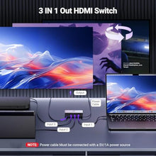 Load image into Gallery viewer, UGREEN HDMI 2.1 Switch 3 in 1 Out, 8K@60Hz, Aluminum, with Remote, Grey_7857